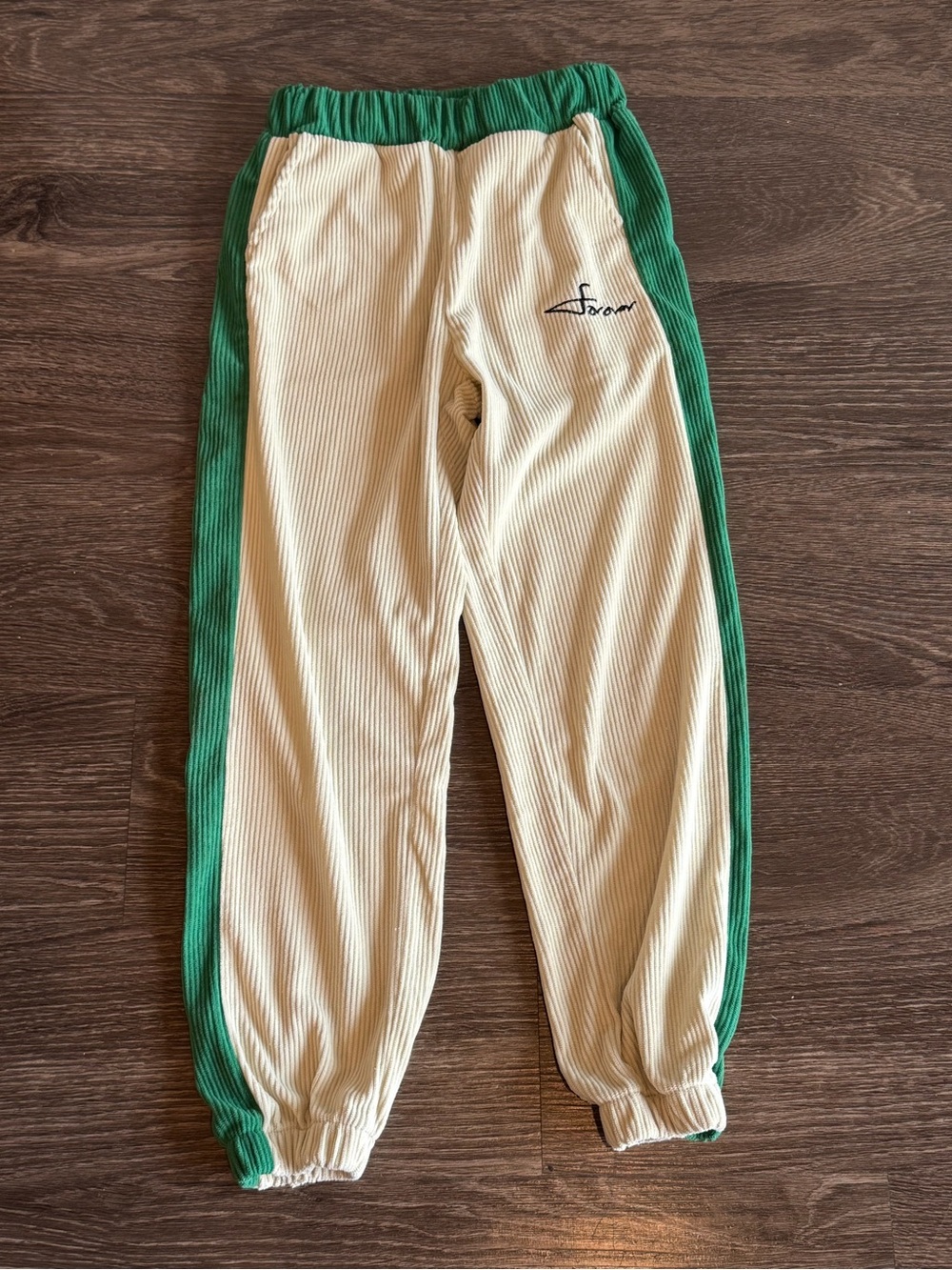 SHEIN Cream Joggers with Green Side Panels